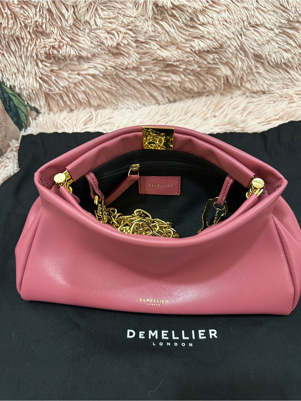 DeMellier Small Crossbody Bag in Rose Pink with Gold Chain - Picture 7 of 9